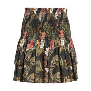 NWT Rebecca Minkoff Womens Size Small Tropical Print Smocked Tiered Cotton Skirt